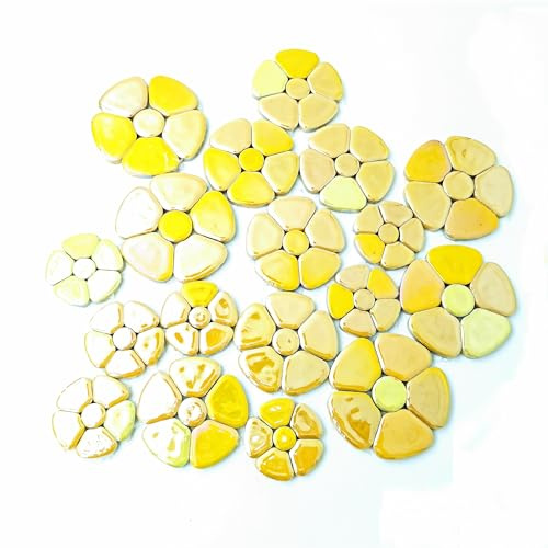 500g zufällige schillernde Blume Keramik-Mosaik-Fliesen für DIY-Handwerk, 3 Größe Blumen Mosaik-Stücke für Kunstwerk, Fotorahmen, Tassen, Blumentöpfe, Vasen, machen Trittsteine (Gelb)