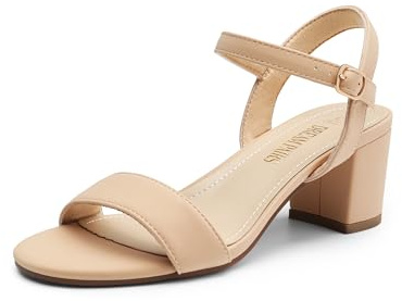 DREAM PAIRS Women's Low Heels Block Open Toe Ankle Strap Classic Short Chunky Sandals with Buckle for Daily Work Wedding Party,Size 7.5,Nude-Nubuck,SDHS2412W