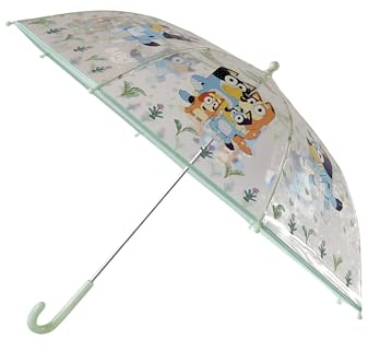 CYPBRANDS Bluey Parapluie Manuel pour Enfant, Transparent, avec 8 Baleines et Tube métallique de Haute résistance, Produit Officiel, Multicolore, Única