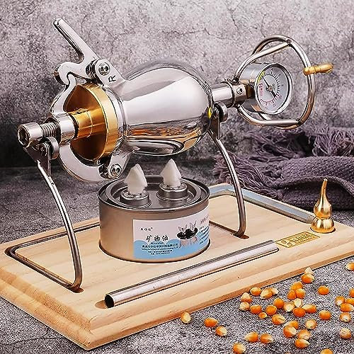 Chinesische Vintage Mini-Popcornmaschine, Popcornmaschine aus Edelstahl 304, Mini-Handpopcorn mit Handkurbel und Manometer für Partyspaß bei Familientreffen, 260 ml