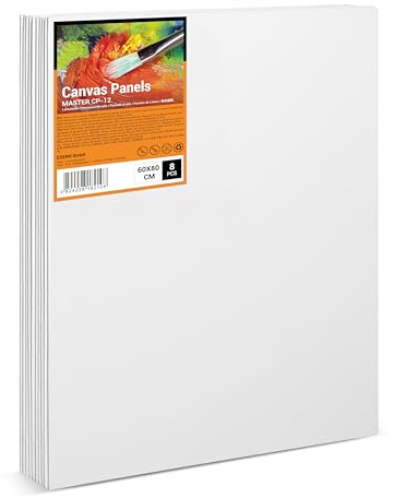 ESENG® Malkarton Groß, 8 Stück, 60x80 cm, 100% Baumwolle, 4mm dick, 280g/m², Canvas Panel Set, Malkarton für Acrylfarben, Ölfarben