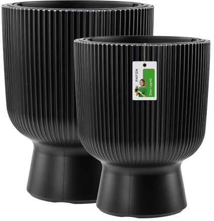 PAFEN Kunststoff Blumentöpfe auf einem Bein - Set 2 Großen 30 cm und 36 cm - Elegant Blumenkübel Übertopf Pflanztopf Pflanzkübel Für Innen Und Balkon Garten Pflanze | Anthrazit