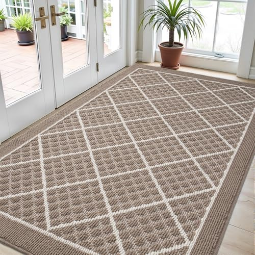 DEXI Front Door Mat 36x60, Non Slip Absorbent Entryway Doormat, Low Profile Thin Washable Entry Mats for Inside Home Entrance, Garage, Patio, Beige