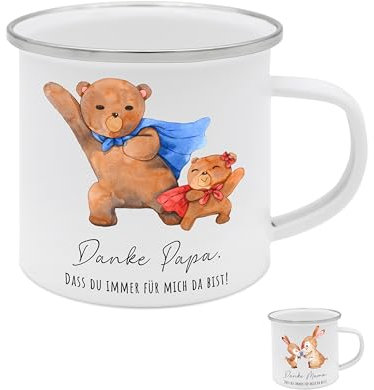 Bärenfreunde - Personalisierte Emaille Tasse Kinder mit hochwertigem Spezial-Druck – Bruchsicher, Leicht & Umweltfreundlich – Perfekt für Zuhause, Kindergarten oder Camping (Danke Papa (Bären))