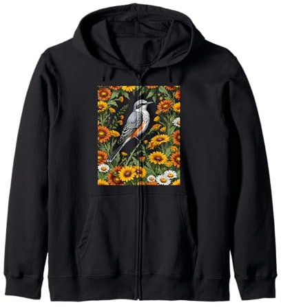 Oklahoman Flycatcher Bird Surrounded By Gaillardia pulchella Zip Hoodie