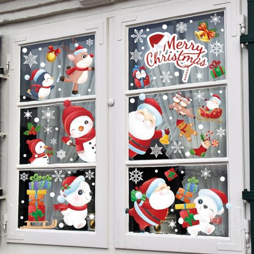 Adesivi Finestre Natale, 168PCS Decorazioni Con Babbo Natale, Pupazzo di Neve, Renna - Statici Vetrofanie Sticker per Festa, Vetro, Casa, Camera dei Bambini