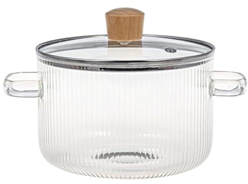Wedhapy Glass Ribbed Pot Glass Cooking Pot with Lid, 1.6l/54oz Heat Resistant Borosilicate Glass Ribbed Pot with Handles, Clear Glass Cookware Simmer Pot Safe