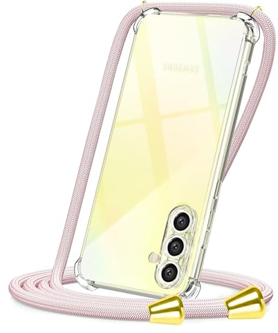 CAROKI Crossbody Case for Samsung A55,Necklace Mobile Phone Cover with Cord Strap Clear Transparent TPU Soft Samsung A55 Cover Holder with Neck Cord Lanyard Strap-Rose Gold