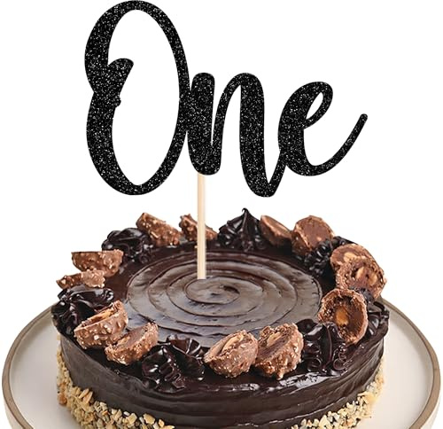 Xsstarmi 1 Pack One Cake Topper First Birthday Cake Topper Black 1st Birthday Decorations for Boys Girls Baby Shower Birthday Party Cake Decorations