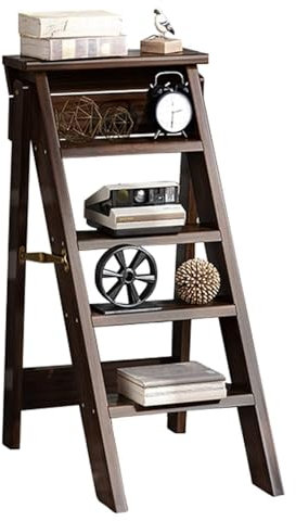 Sedia a scaletta pieghevole in legno multifunzione con 5 gradini per libreria domestica Supporto per piante Sgabello da interno Strumento per arrampicata