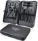 DUAIU set manicure professionale, 18 pezzi kit unghie nero in acciaio inox con custodia in pelle - Ideale regalo da viaggio per uomini e donna