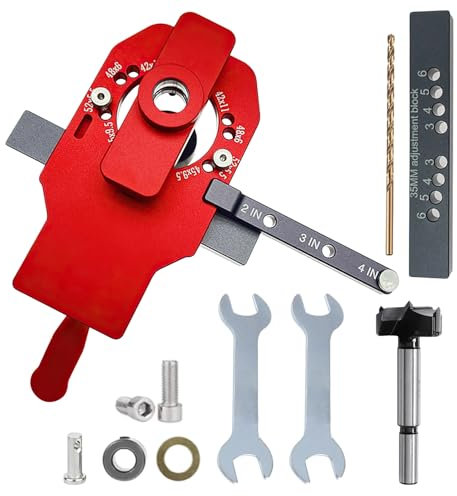Topfband Bohrschablone 35 mm, Aluminiumlegierung, mit Begrenzungssperre, Bohrerführung Locator, Holzbearbeitungsscharnier-Werkzeug, für Scharniere an Schranktüren (Rot)