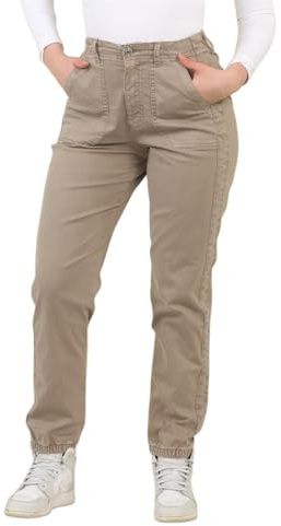 EX M&S Womens Cotton Blend Slim Fit Ankle Grazer Marks and Spencer Self Cuffed Elasticated Wasit Chino Trousers Pants Waist Size Sand 14 Regular