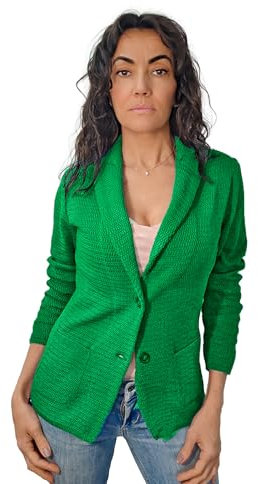 Blazer in Cotone, Giacca Jacket da Donna -Manica Lunga con Due Bottoni - Artigianale, Made in Italy - Casual, Classica Sportiva (IT, Testo, XS, Regular, Regular, Verde)