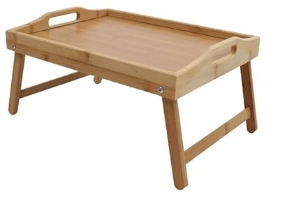 Bamboo Bed Tray Table With Handles & Foldable Legs | Lap Tray | Breakfast In Bed Desk | Foldable Laptop Table | Sofa, Eating, Platters, Working, Serving, Drawing, Laptop Stand & Snack