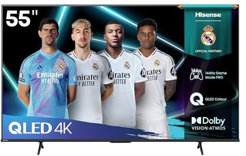 Hisense TV 55 QLED 4K 144Hz 2025 55E7Q PRO, Smart TV VIDAA U8, Dolby Vision IQ, HDR 10+ Adaptive, 144hz Game Mode PRO, Dolby Atmos, Alexa Built-in, VIDAA Voice, Tuner DVB-T2/S2 HEVC 10, lativù 4K