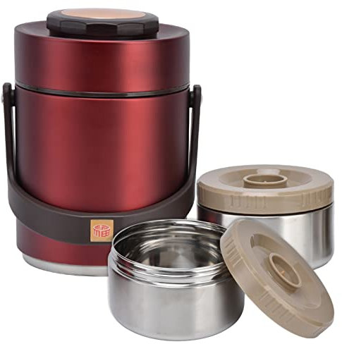 Beufee Contenedor de almuerzo aislante portátil, contenedores de alimentos calientes apilables de acero de acero de acero de acero de acero de acero de acero de acero apilable de alta (Rojo)