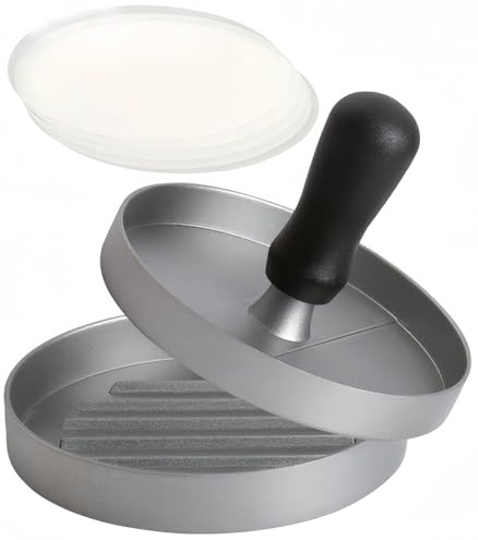 Beykakye Burgerpresse Antihaft mit 50 Patty Papieren - Robuste Hamburger Presse aus Aluminium für Grill, BBQ und Outdoor-Küche