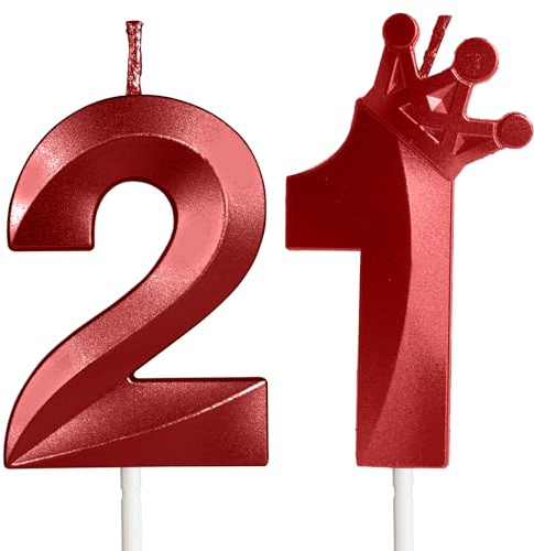 Crown 21st Birthday Candles for Cake,Red Happy Birthday Candle Number 21,Cake Decoration for 21 Year Birthday Party Anniversary Celebration Supplies