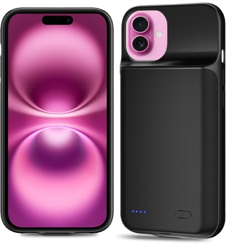 LCLEBM Akkuhülle für iPhone 16 Plus,7000mAh Upgrade mit hoher Kapazität, wiederaufladbares erweitertes Akkupack, schützende tragbare intelligente Backup-Ladeabdeckung für iPhone 16 Plus (1 Pack)