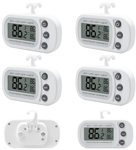 GOEDCH Termometro digitale Fridge: 6 pezzi, termometro digitale freezer con magnete e gancio, con display LCD e funzione Max Min, impermeabile, ideale per interni, ristoranti congelatore