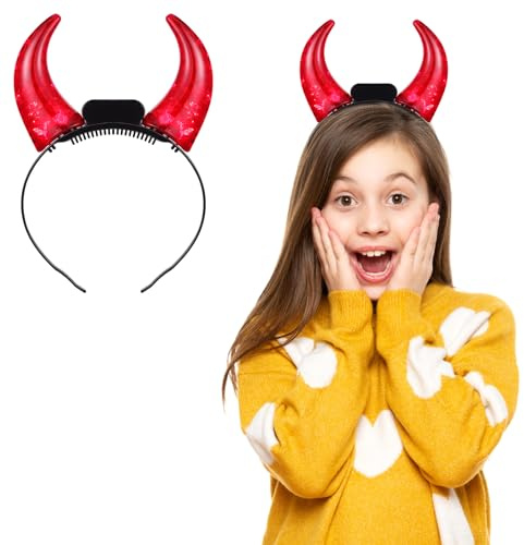 Healifty LED Haarreif Teufelshörner – Leuchtender Haarreif, Roter Teufel Kopfschmuck für Damen & Herren, Halloween Teufelshörner Accessoire für Karneval & Mottoparty (Rot)