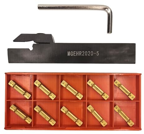 Kit de herramientas de corte de ranurado de torno de 12 piezas, 1 soporte de herramientas MGEHR2020-5, 10 insertos MGMN500-M y 1 llave, para acabado/semiacabado
