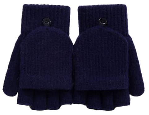 Kids Convertible Flip Top Winter Gloves Fingerless Flap Cover Gloves Kid Thermal Outdoor Half Finger Glove Baby Winter Knit Warm Mitten Wool Snow Cold Weather Mittens for 5-10Y Girls Boys Cycling