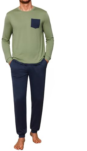 Crewhpo Pijama Invierno Hombre Algodón Manga Larga Camiseta y Pantalones