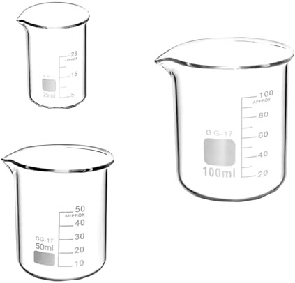 3Pcs Graduated Borosilicate Glass Beaker, Measuring Jugs | 25ml 50ml 100ml Glass Measuring Beaker Set for Science Lab Kitchen