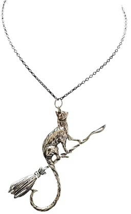 ZFHTJEKNCS Katze auf einem Besenstiel, Hexen heidnische Wicca-Hexerei, Atemberaubendes Geschenk Wicca-Schmuck