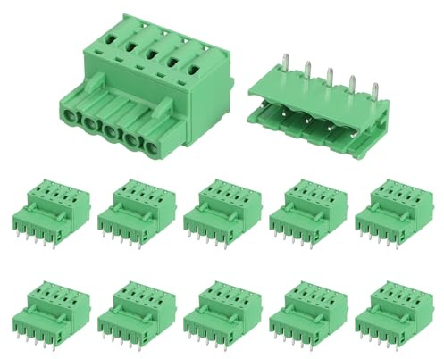QUARKZMAN 10 Satz PCB-Klemmleiste 5.08mm 5-polig 300V 10A Grün | Leiterplatten-Klemmenblöcke PCB Montage Anschlussklemmen Kits, für 28-10AWG Kabel Mechanische Ausrüstung