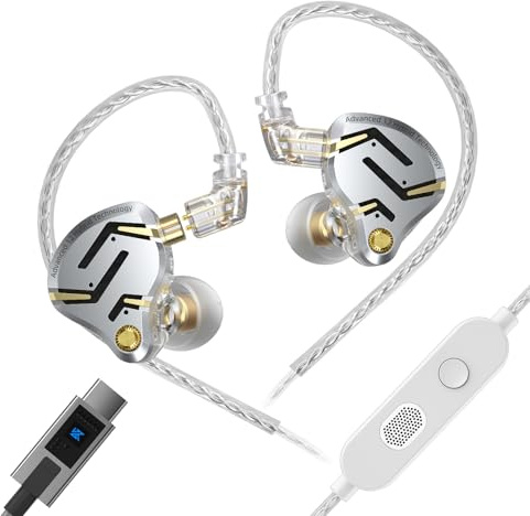 Yinyoo KZ ZS12 Pro 2 Auriculares Gaming con Cable USB C In Ear Monitor 5BA+1DD Sonido Hi-Fi Auriculares con Cable Tipo C para Música, Juegos (Plateado, con Micrófono)