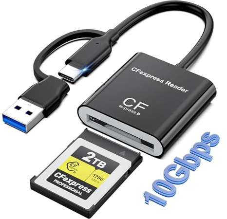 10Gbps USB 3.2(Gen 2) CFexpress Type B Card Reader, 2 in 1 USB-A + USB-C Type B CFexpress Adapter Camera External Memory Card Reader Support Windows/Mac OS/Linux/Android,for iPhone 17/16/15/Laptops