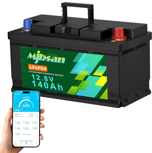 Mjbsan LiFePO4 12V 140AH H190 Batería de litio Bluetooth, Batería de litio de energía 1792Wh con 150A BMS, Protección contra bajas temperaturas, para autocaravanas, sistemas solares, caravanas