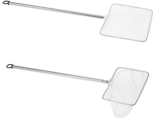 GRIRIW 2 Pièces Lot de 2 Épuisettes Télescopiques Carrées en Acier Inoxydable, Filets à Mailles Fines Blancs, Petite Taille, pour Aquarium et Bassin, Filet à Crevettes Portable pour