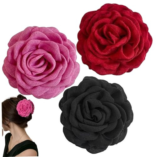 Pinzas para el pelo, 3 pinzas para el pelo de flores, para con forma de rosa, 3, 5 elegantes decoraciones de tela para mujer, clip