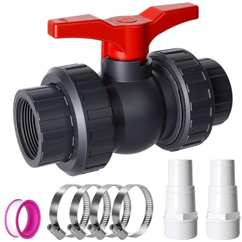 Kugelhahn mit Schlauchverbinder 1 1/2 zoll PVC Kugelhahn 50mm mit 2 32/38mm | Schlauchtüllen, PVC Absperrhahn Pool, Absperrventil für Poolverrohrung Teich Aquaristik Entwässerung Bewässerung