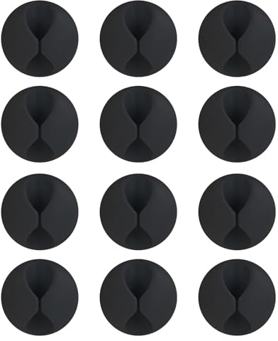 Thfaeyta 12Pcs Universal Cable Clips Wire Tidy Clips, Cables Management Self Adhesive Wire Holders Universal Cord Organizer for Desk, Wall, USB, Charger, Charging Phone, TV & Laptop (Black)