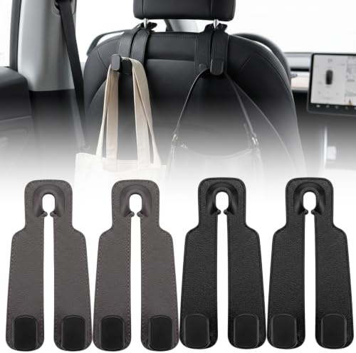 4 Stück Taschenhalter, Taschenhalter Für Auto Zubehör Innenraum, Auto Haken Kopfstütze Zur Aufbewahrung, Schwarz Und Braun Doppelhaken