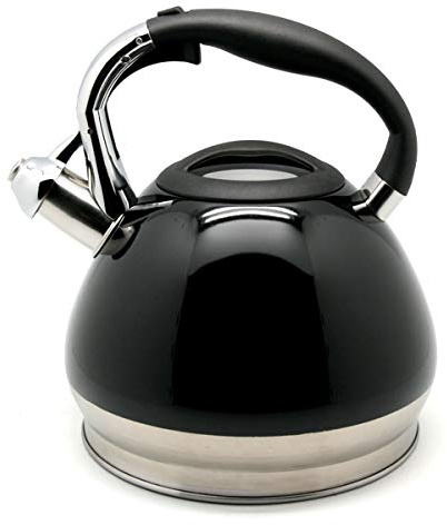Creative Home 3.5 Quart Whistling Tea Kettle for Stovetop, Food Grade Stainless Steel Tea pot, Fast Boiling Water, Ergonomic Handle, for Gas & Induction, Black