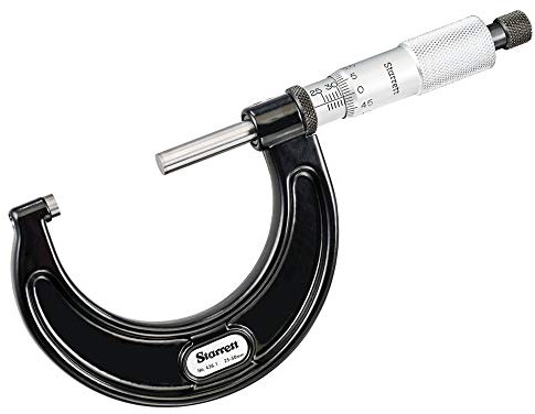 Starrett 436.1MXRL-50 Außenmikrometer, Ratschenanschlag, Kontermutter, Hartmetallflächen, Bereich 25-50 mm, 0,01 mm Teilung, +/- 0,002 mm Genauigkeit