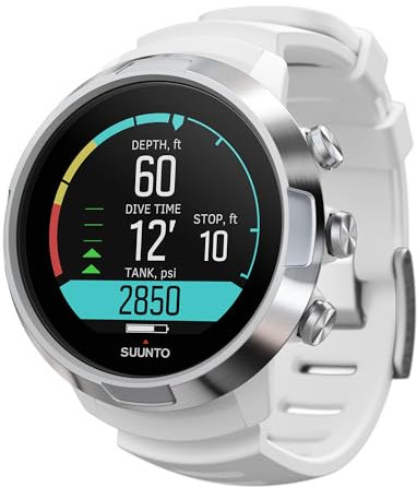 SUUNTO D5 Tauchcomputer mit Farbdisplay, 100m Wasserdicht, Alarmfunktion, Stoppuhr, Wetterinformationen, Kompass und einer Akkulaufzeit von bis zu 12 Stunden im Tauchmodus, Weiß