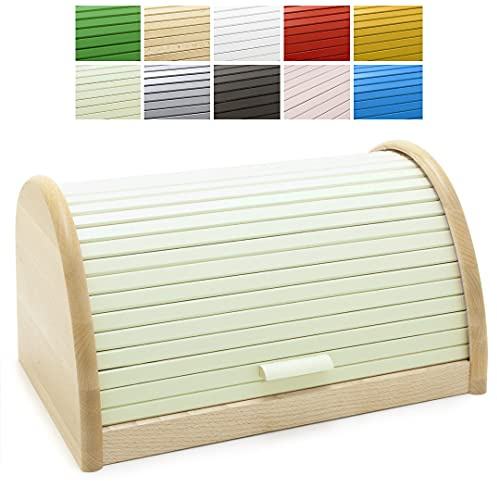 HolzFee Brotkasten Holz 39 cm Brotbox Buche Rollbrotkasten BK-RB Farbauswahl (Vanille)