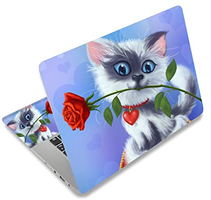 Laptop Skin Sticker Cover Decal - Fits 12-15.6 Inch Laptops - Protector for Toshiba, HP, Samsung, Dell, Apple, Acer, Lenovo, Sony, Asus (Cute Cat)