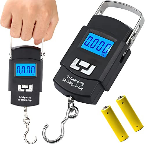 Retoo Kofferwaage Digital mit LCD, Tragbare, Gepäckwaage, Hängewaage mit Hintergrundbeleuchtetem Digitalanzeige bis 50kg, Elektronische Fischwaagen für Hausgebrauch, Reisen, Freien, Tara-Funktion
