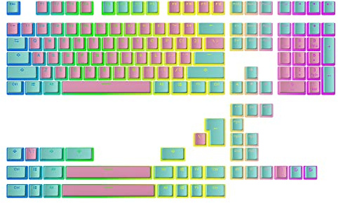 Ranked Pudding v2 PBT keycaps | 145 Double Shot Genomskinlig ANSI US & ISO layout | OEM-profil för RGB-mekaniskt Speltangentbord (Miami Vice)