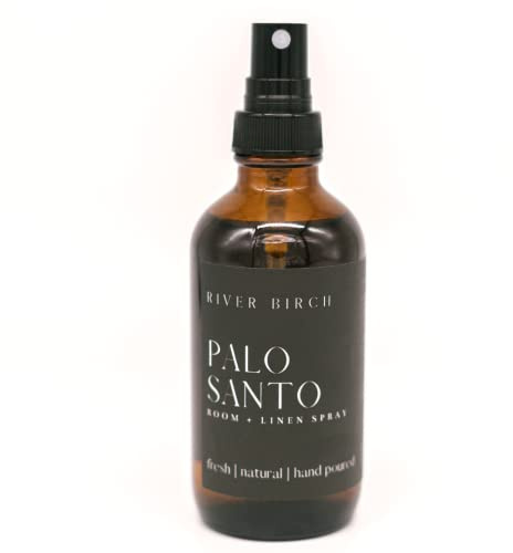 River Birch Luxury Linen and Room Spray - Palo Santo Home Signature Scent - Room Fragrance Spray - Fragrant Fresh Linen Air Freshener For Bedding - Handmade in Texas - 4 oz Glass Amber Bottle