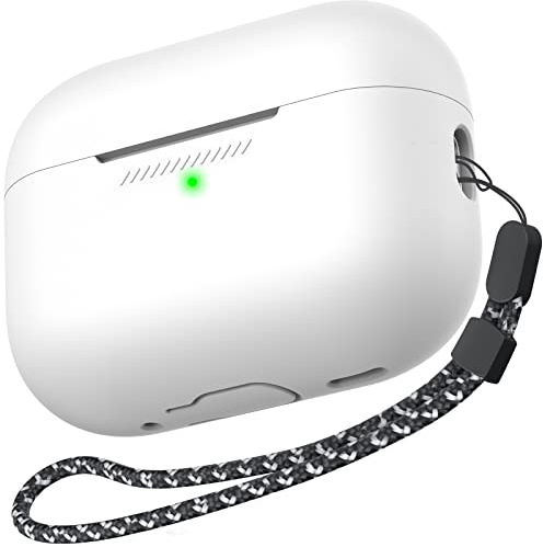 AhaStyle Coque AirPods Pro 2 Silicone Étui Protection AirPods Pro 2ème Génération [avec Corde] Anti-Rayures Antichoc Housse pour Apple AirPods Pro 2 2024/2023/2022 Étui de Chargement (Blanc)