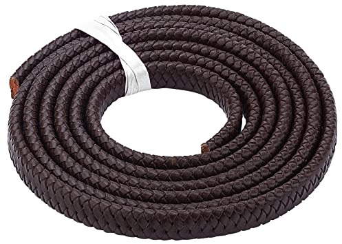 GORGECRAFT 12 meter 12 mm vikt platt flätad äkta läderrem snöre lädersnöre spetsremsor flätning strängrulle för smyckestillverkning gör-det-själv hantverk flätade armband bälten nyckelringar (kokosbrun)